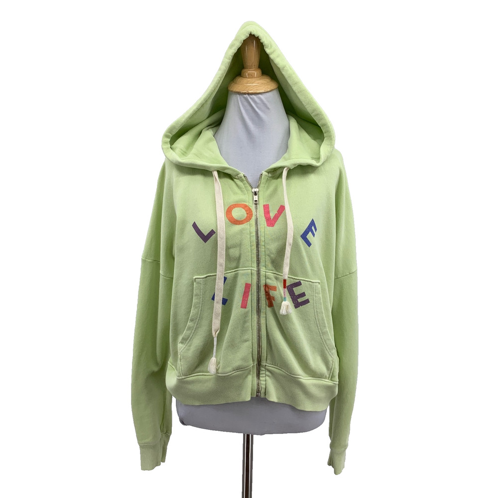 Wildfox Hoodie Womens Extra Small Summer Pear Love Life Kinley Cropped Full Zip